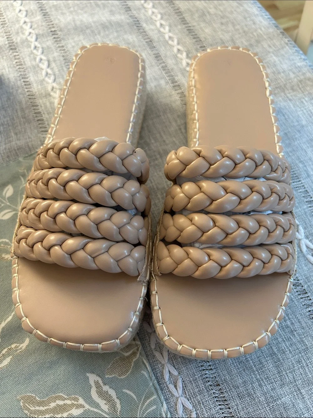 Braided Taupe Platform Slide Sandals - Women